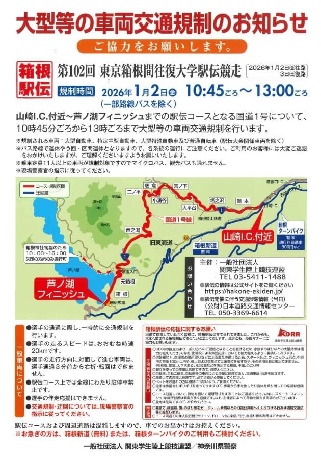 箱根駅伝2026　交通規制　画像